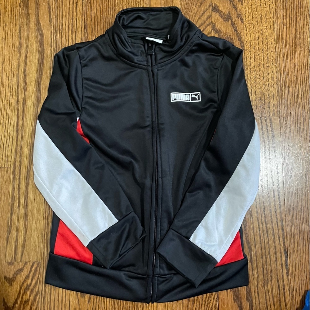 Puma Boys Athletic Full Zip Jacket Black Red White Size‎ 5